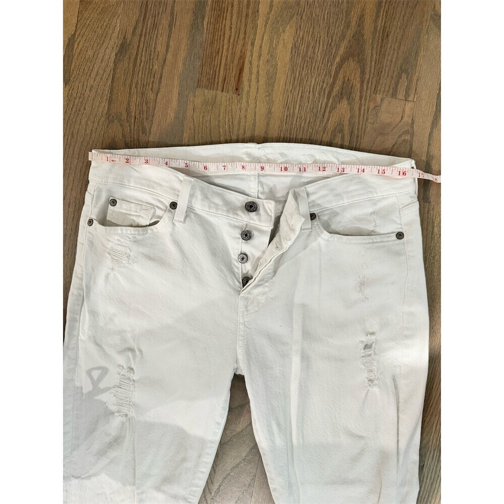 7 For All Mankind Jeans Womens Size 29 White Distressed Skinny Boyfriend - Picture 2 of 14